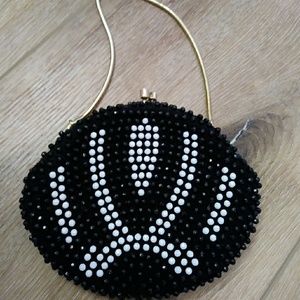 Black & White Beaded Clutch Bag